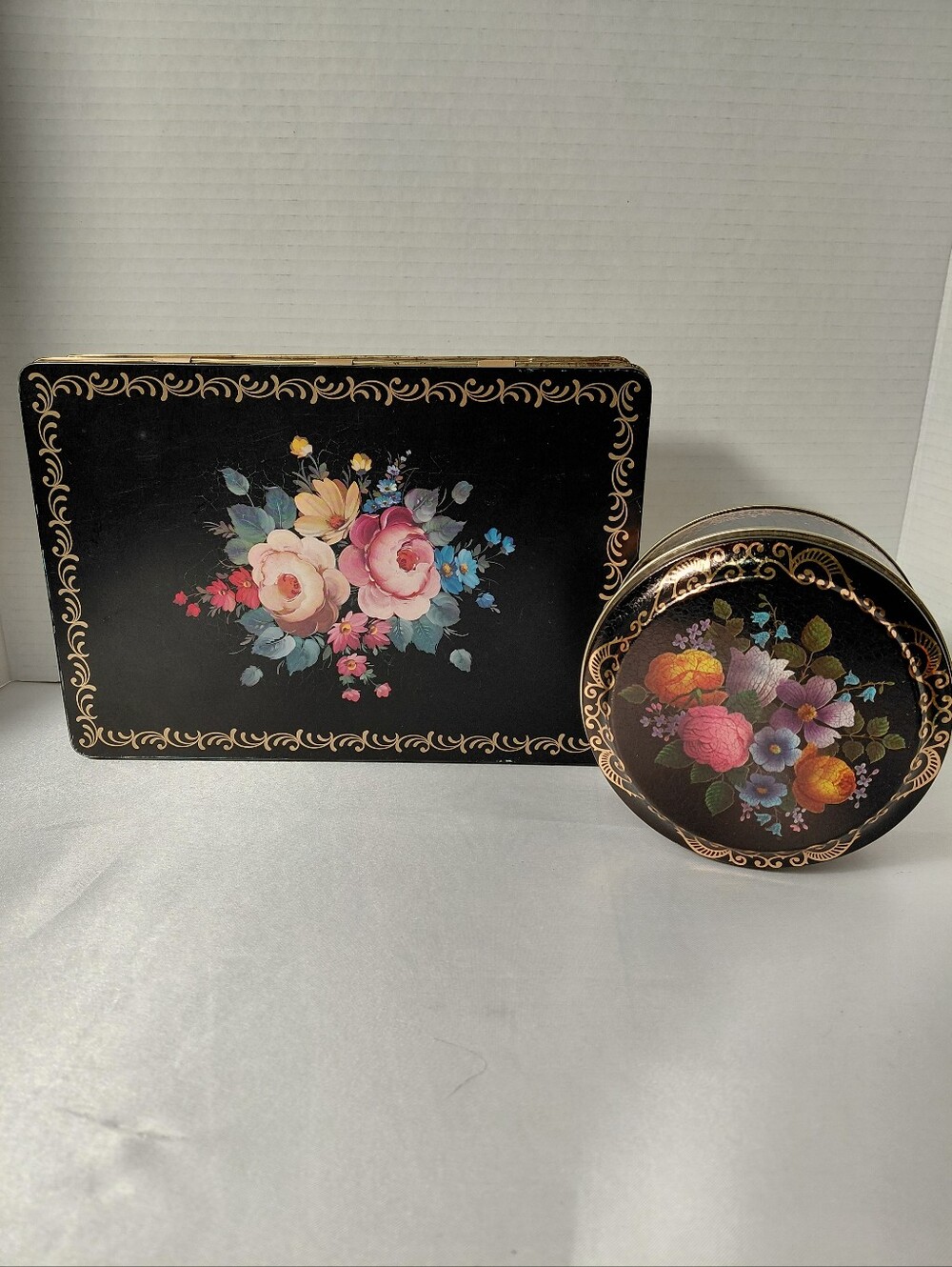 Floral Black Decor Tin Set